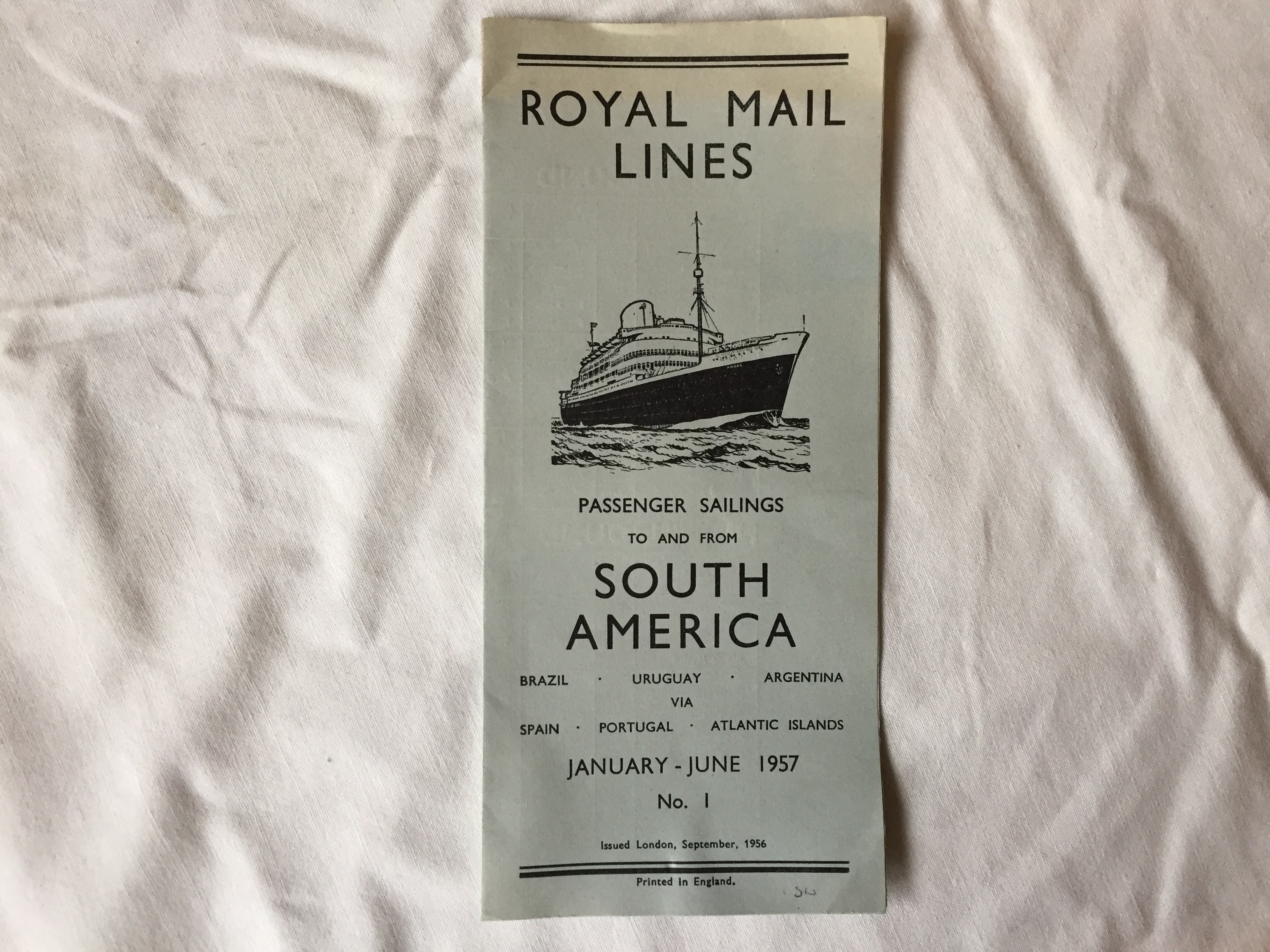 EARLY ROYAL MAIL LINE SAILING LIST BOOKLET FROM 1957 